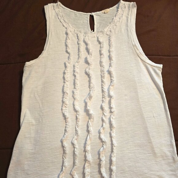 J. Crew Tops - J Crew Ladies White Sleeveless Airy Tank Top w Front Ruffles Cotton S Small Good